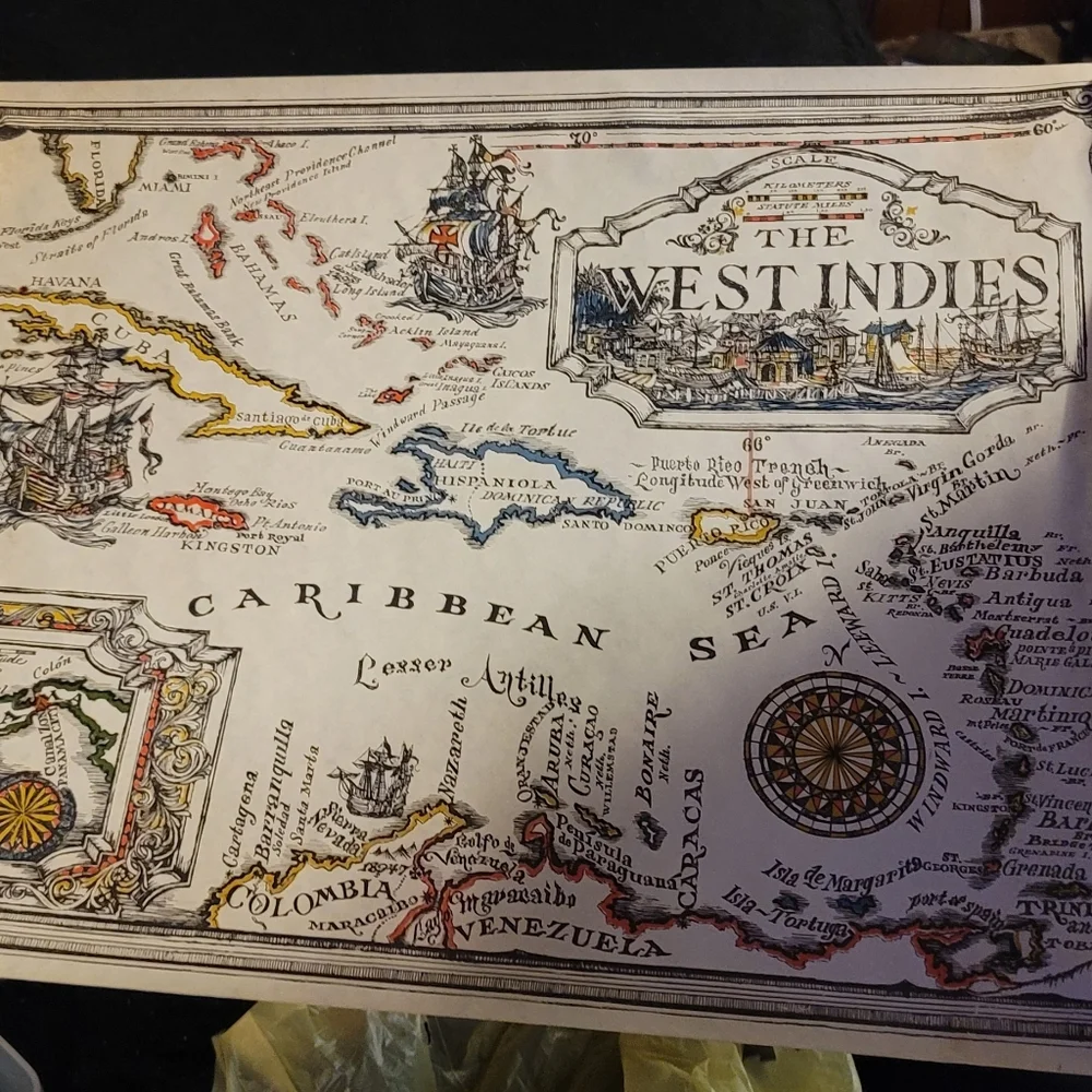 Vintage Caribbean Map - Pristine Condition in Original Container!
